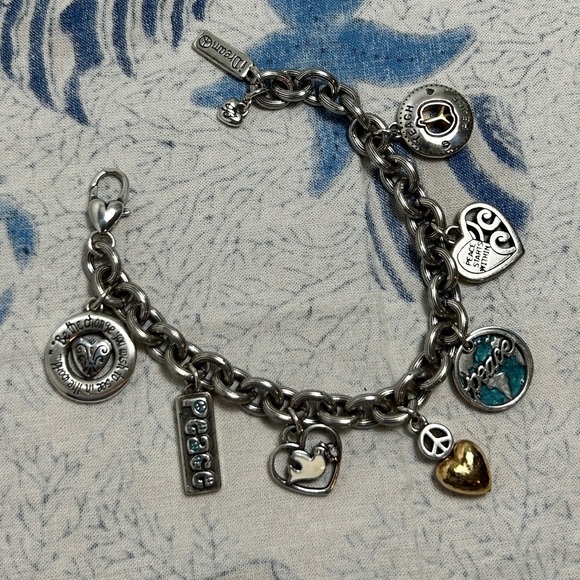 Brighton World Peace Charm Bracelet Retired Silver Plated Chunky Oval Link Chain - Picture 12 of 12